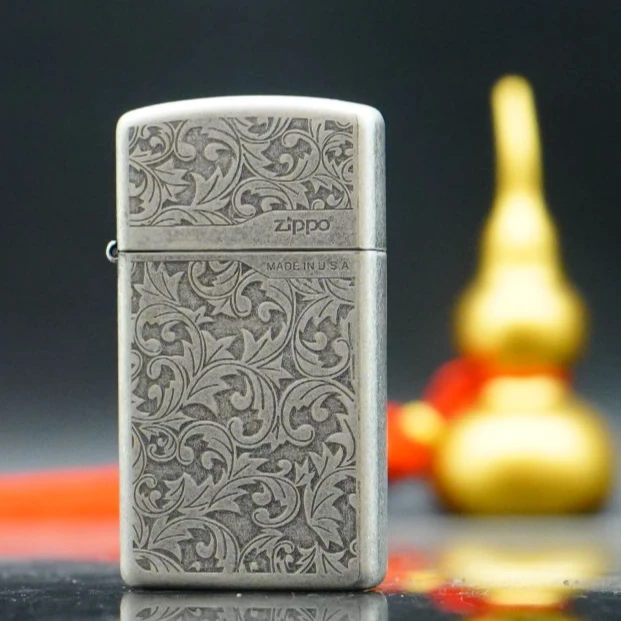 ZIPPO/之宝ZIPPO打火机 双面唐草XF窄机古银（银内胆版）DYJ1
