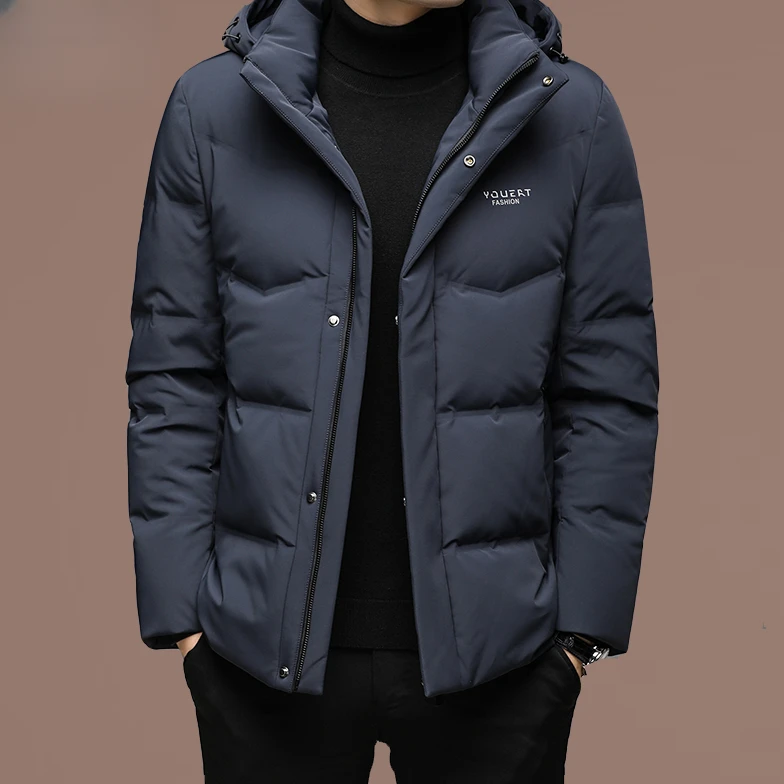 2025高端男士冬季加厚保暖羽绒服男中年可脱卸连帽白鸭绒外套