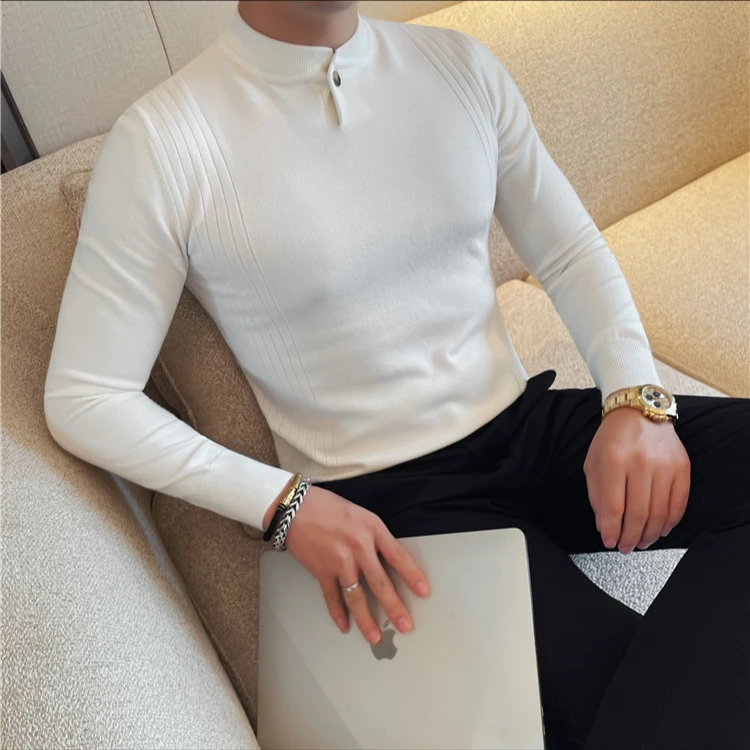 2025秋冬季男士毛衣立领长袖修身休闲商务内搭保暖打底针织衫