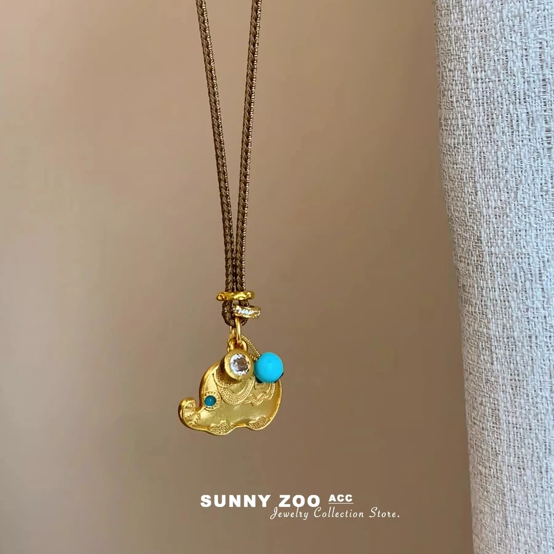 铜合金项链 吉祥小象 古法手工设计感项链女新中式小众复古毛衣链