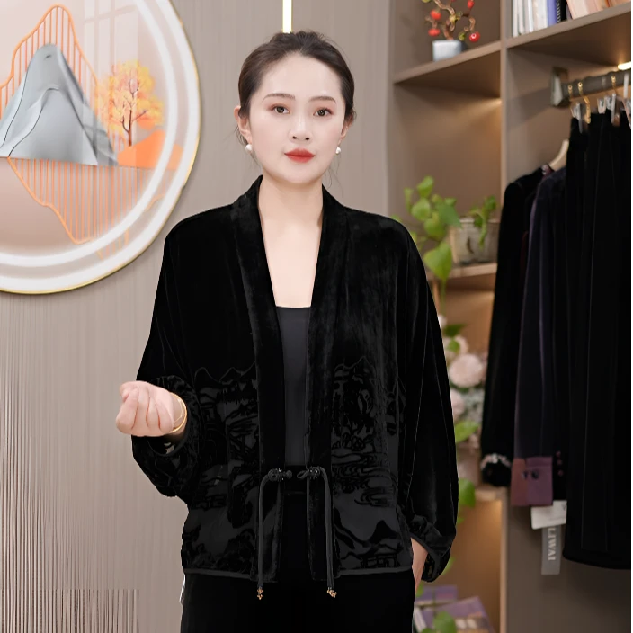 桑蚕丝防晒外套复古真丝绒外套女夏季新品重工雕花薄款防晒上衣女