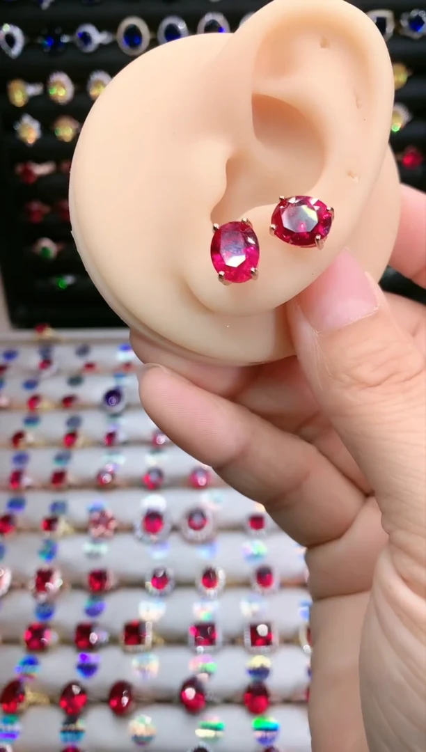 【闪购商品】红宝石耳饰银S925镶嵌玫瑰金8.10