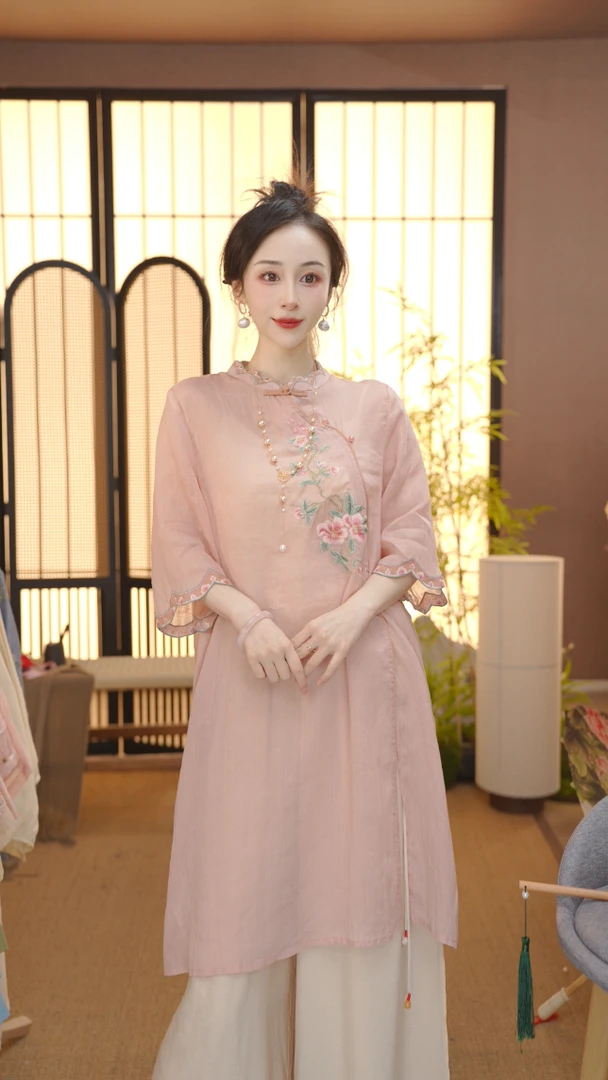 2025新中式改良中式斜襟春夏季女装宽松连衣裙FB25041728