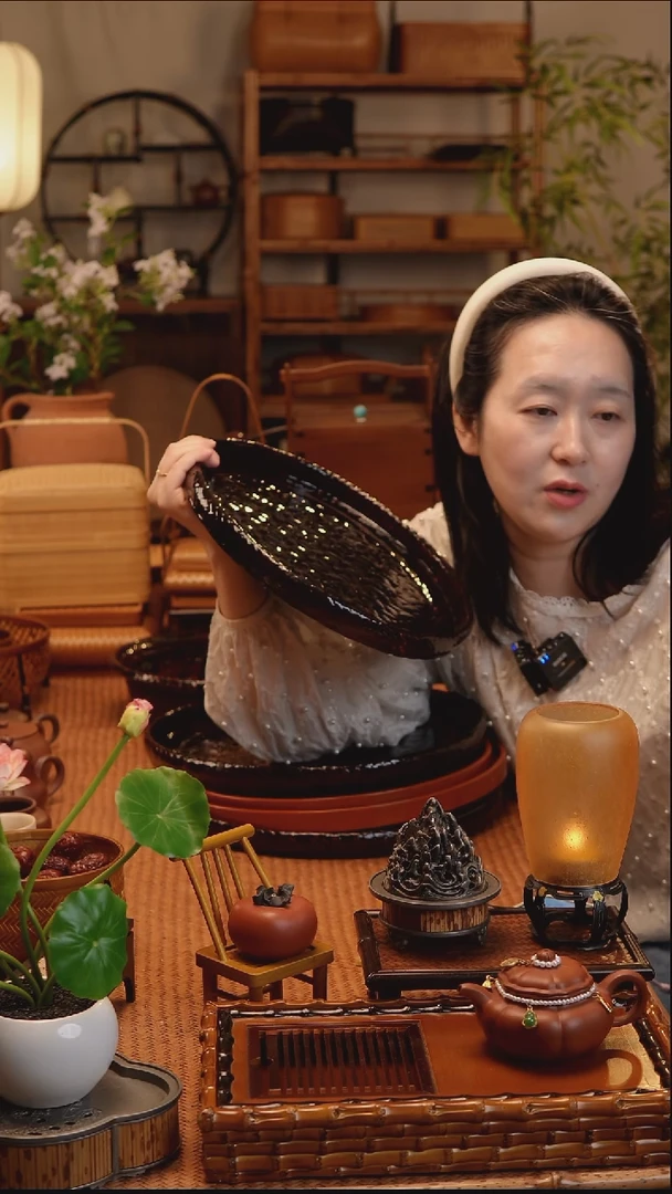 龟甲纹茶盘椭圆（大）黑色