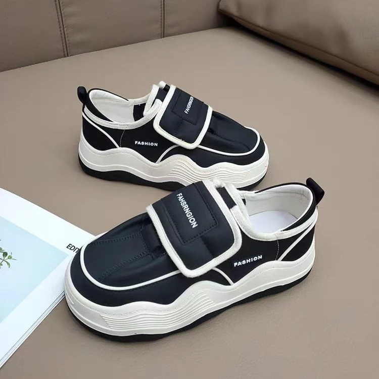 波浪褶皱板鞋魔术贴厚底小白鞋洋气百搭丑萌鞋2310-1