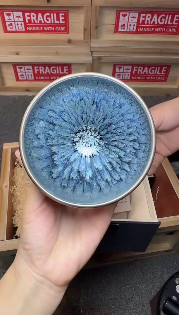 茶盏银蓝百花 建窑建盏主人杯