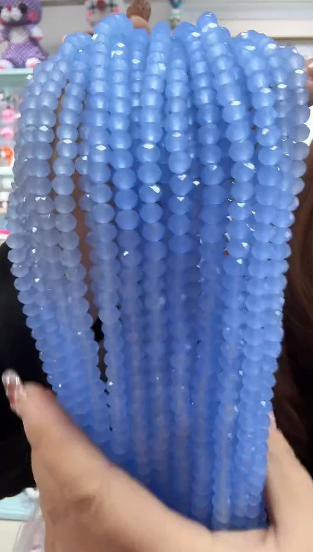 玻璃A142卡6水晶扁10条本色蓝玉