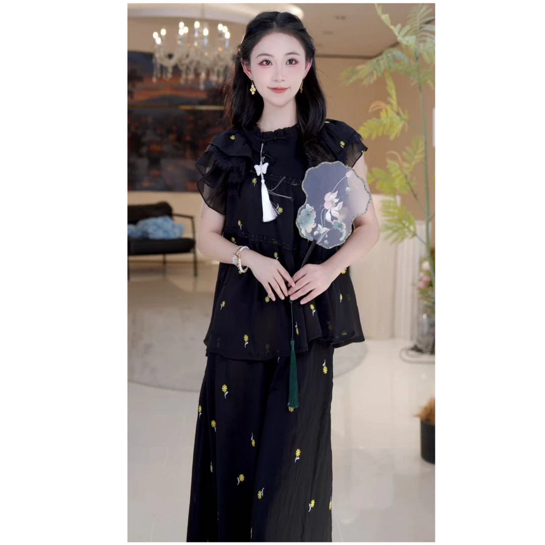 【黑天鹅】时尚高级花朵长裤套装814773+814774+814775