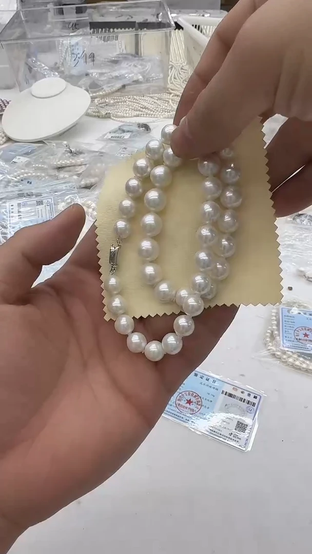 项链银S925镶嵌淡水珍珠9-11mm 满串-孤品