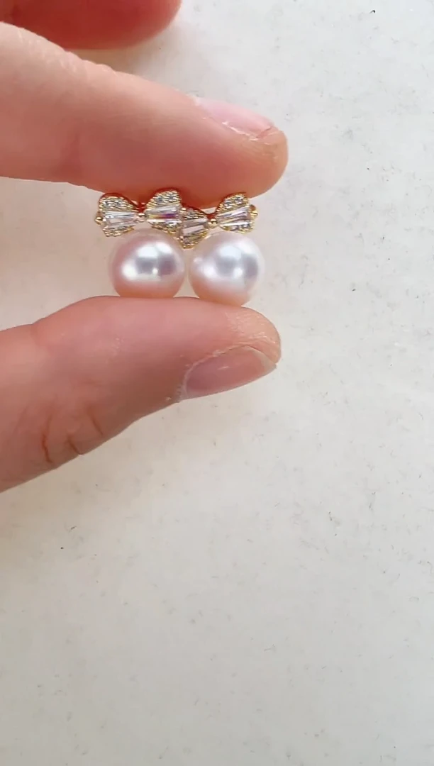 【闪购商品】淡水珍珠耳饰合金蝴蝶结