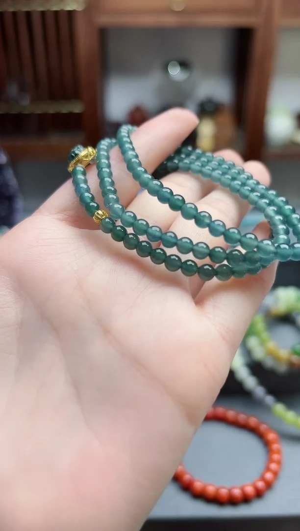 【闪购商品】翡翠手串18K金镶嵌18k金翡翠长串QK