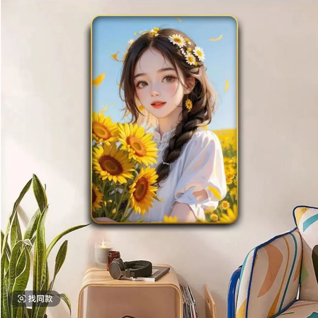 C86【向阳女孩】单幅向日葵女孩装饰画高级感卧室床头餐厅挂画壁画