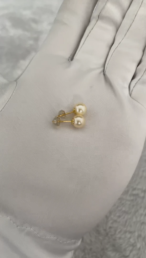 银S925镶嵌耳钉海水珍珠AK羽皇金素钉7-7.5mm