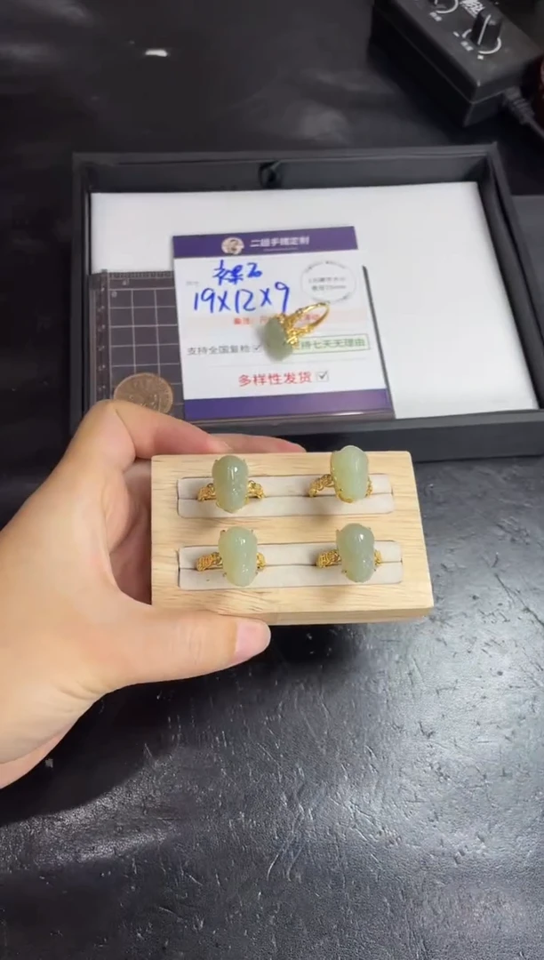 银S925镶嵌和田玉挂件貔貅戒指FL99多样性发其一CP配绳