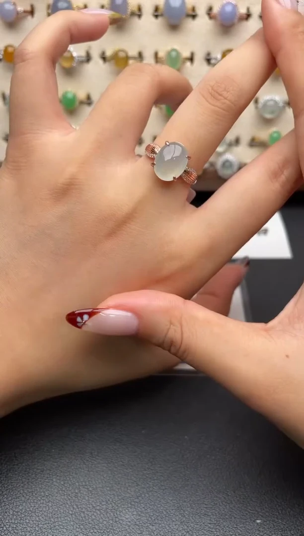 银S925镶嵌戒指翡翠一物一证一礼盒