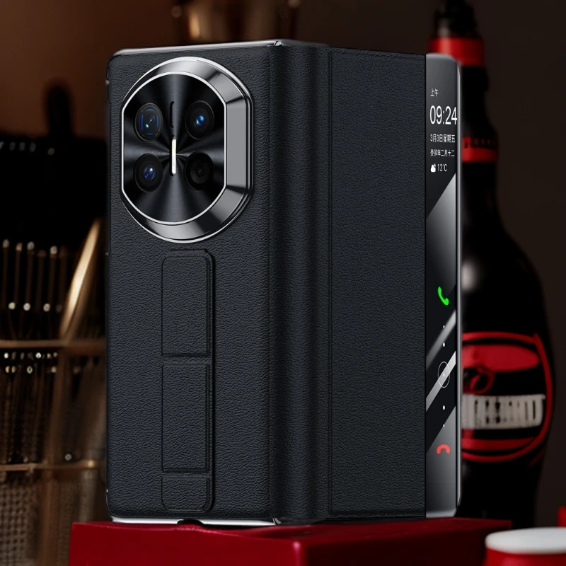 适用华为MateX7/x6/x5/x3滑轨腕带双中轴真皮磁吸智能X7典藏皮套