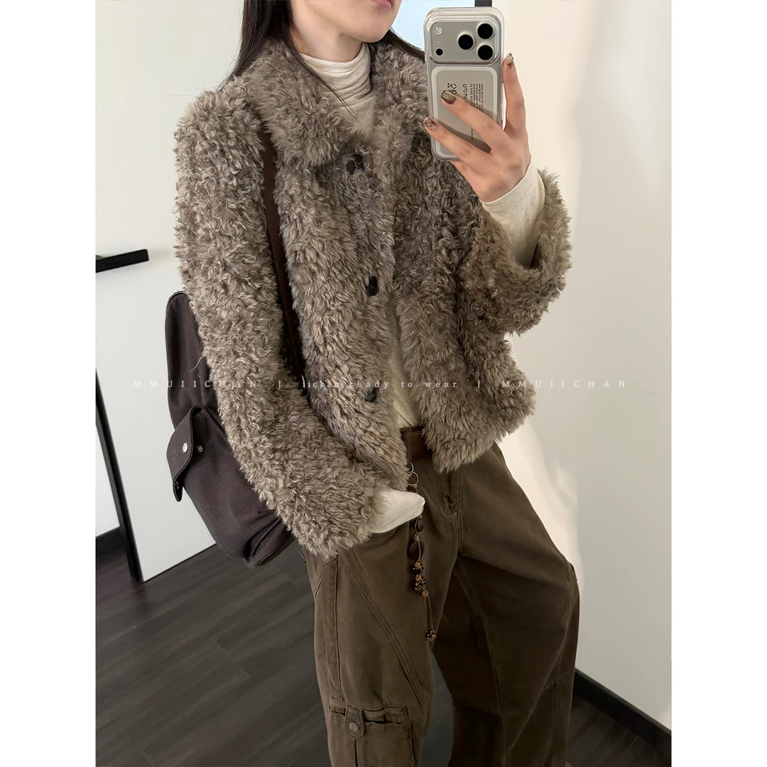MMUIICHAN 摩卡毛毛外套 糯叽叽的复古温柔慵懒短外套