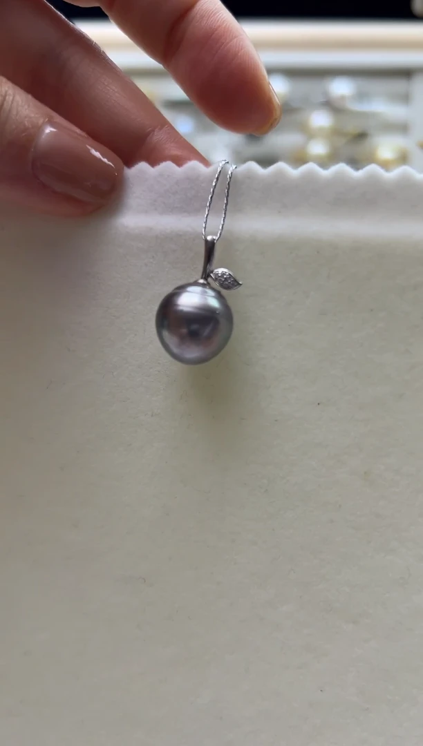 银S925镶嵌吊坠(不含链)海水珍珠12.7mm海水大溪地铂金灰苹果吊坠
