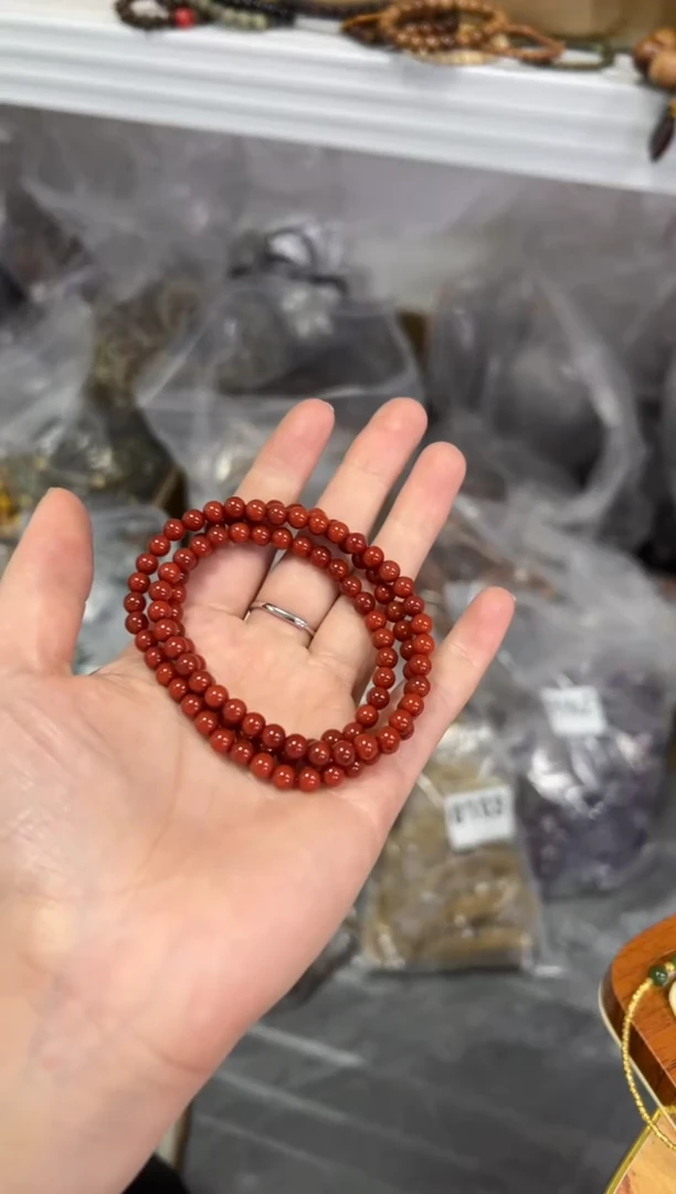 【闪购商品】玛瑙/玉髓手链未镶嵌柿子红玛瑙圆珠多圈手链[921]
