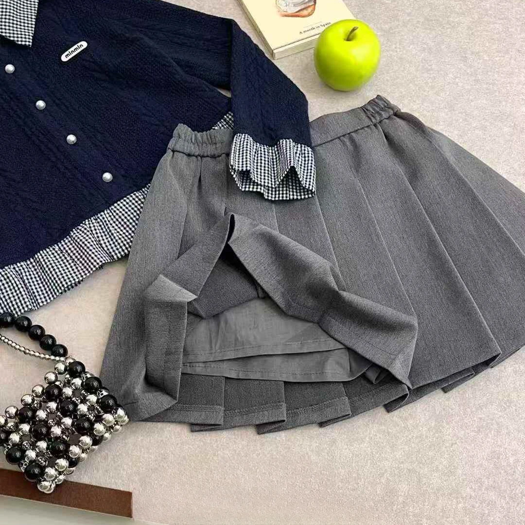 女童新秋款百搭学院风百褶裙8828