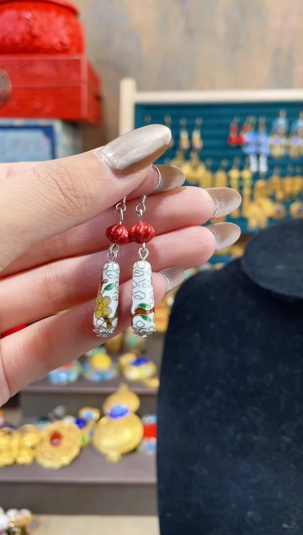 【闪购商品】非遗景泰蓝耳环水滴白色