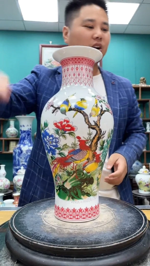 摆件牡丹双凤鱼尾陶瓷摆件