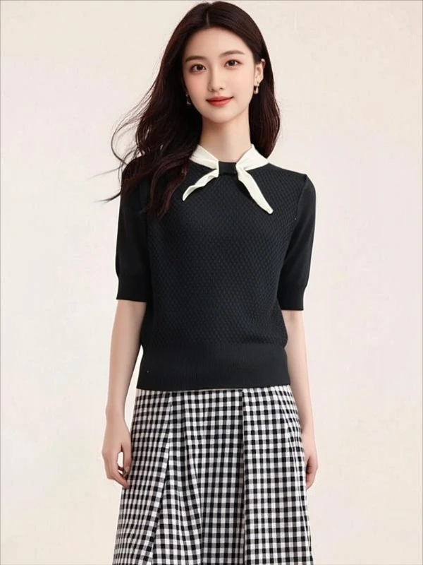 女装短袖毛针织常规款百搭气质毛针织衫通勤秋季衫时尚