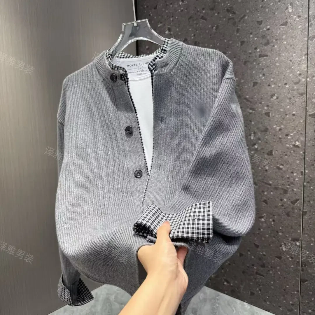 秋季新款针织男士简约纯色编织毛衣开衫外套8116老钱风男装高级感