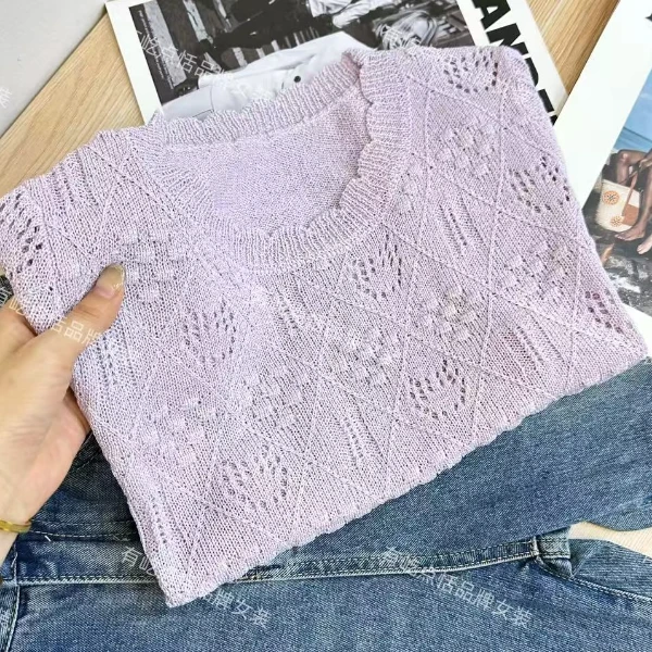 527夏季镂空针织短袖女上衣夏薄款轻奢高级感t恤女2025新款爆款