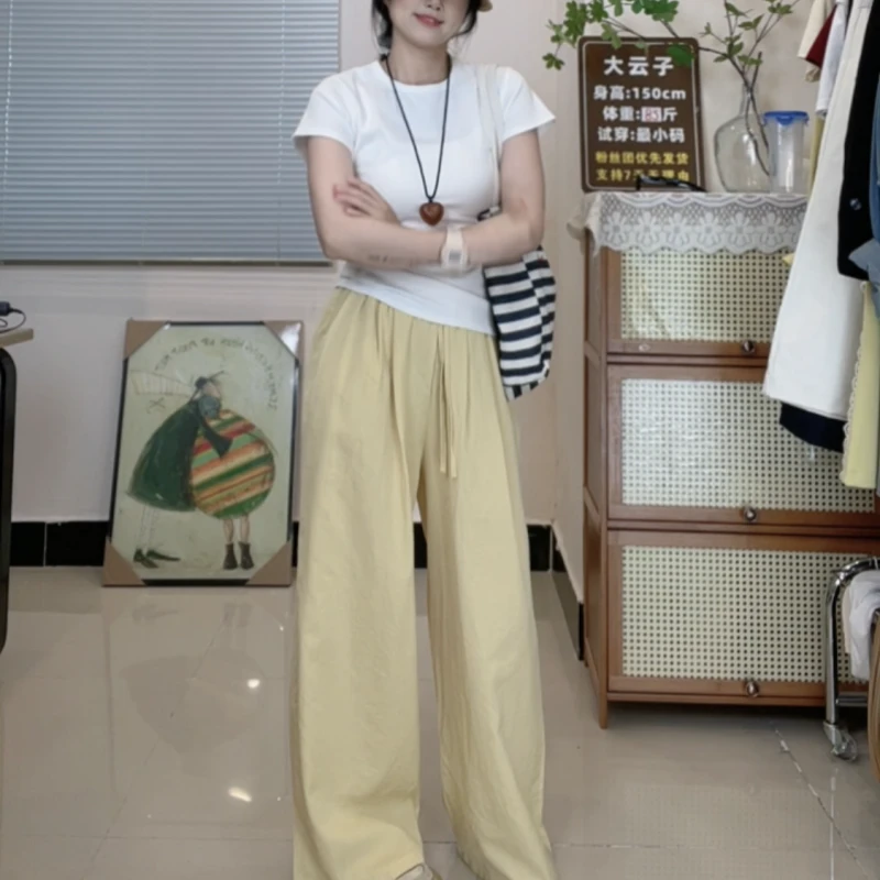 小个子棉麻裤九分长裤夏款窄版阔腿裤显瘦休闲百搭简约长裤高腰