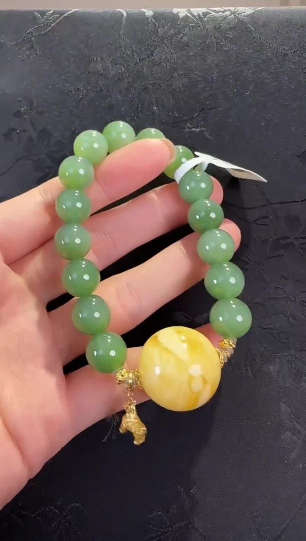 18K金镶嵌手串和田玉（碧玉）珠宝原创直播间