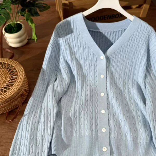 【云目悠悠】春夏季时尚休闲女士竖条纹针织开衫-202564