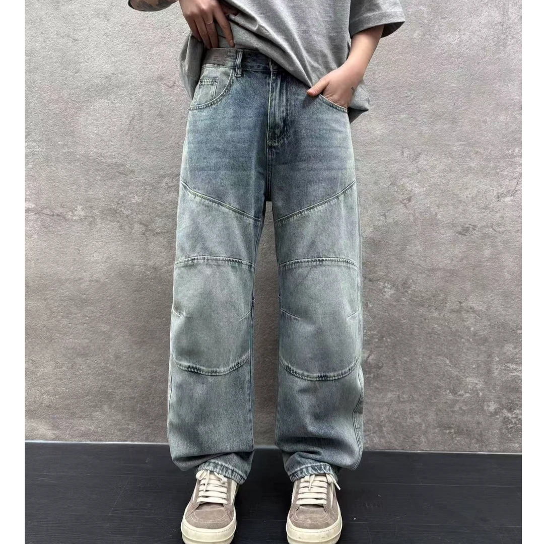 2025年新款美式弯刀裤复古男士牛仔裤原创潮版高街百搭设计