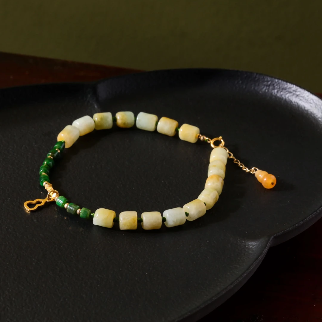 【意婵】《归舟》“新粉必拍”18K金天然缅A黄加绿老翡翠单圈-911738