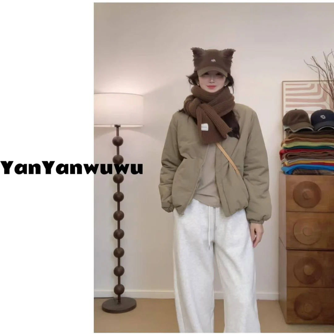 圆领保暖短款宽松型棉衣立领韩版百搭棉服常规连帽