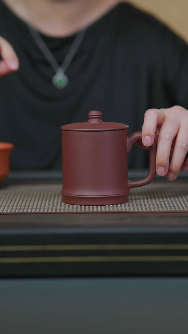 茶壶紫砂03-台西底槽清竹节盖杯300cc