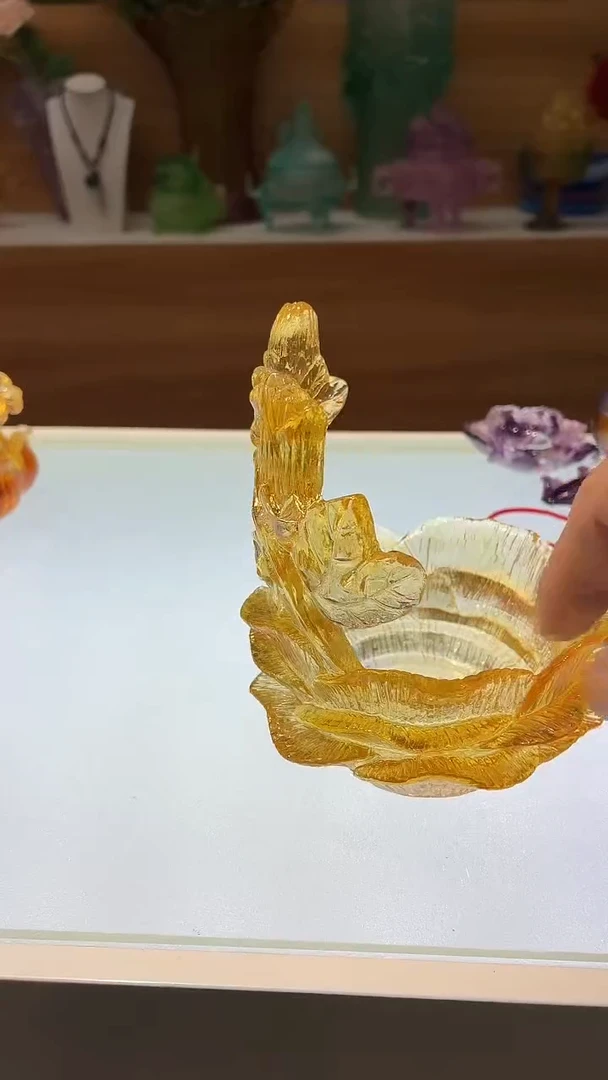琉璃手工艺品琥珀色郁金香茶摆件12*10