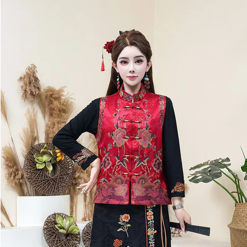 7747新款  国风绣花马甲时尚百搭女士中式中国风