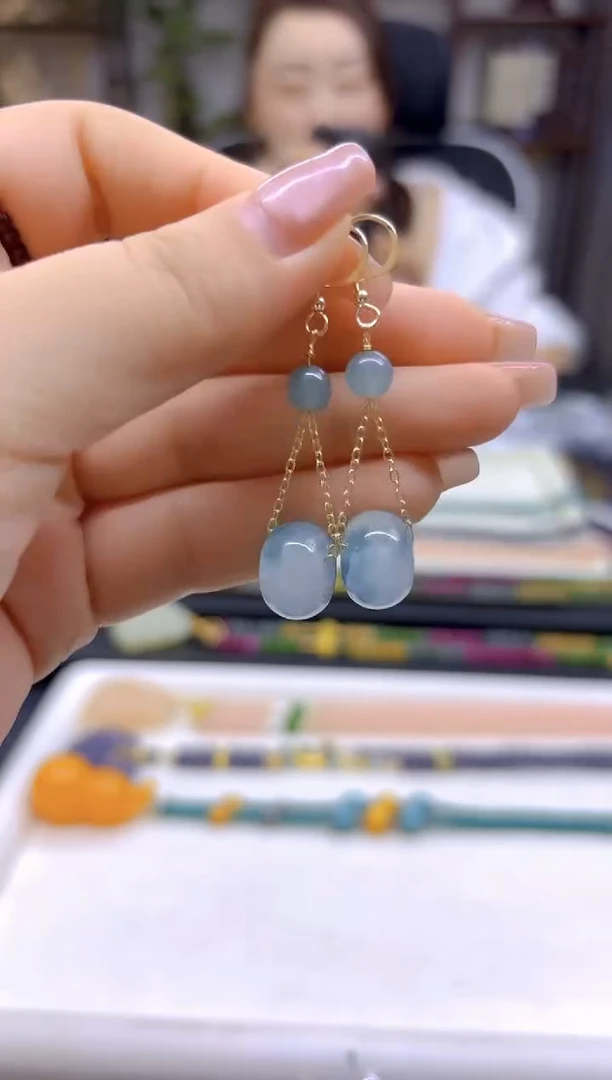 翡翠14K金镶嵌耳饰DIY款E764