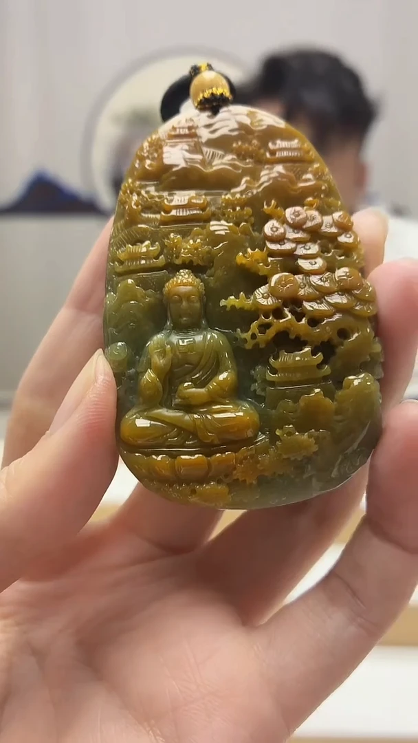 未镶嵌定制翡翠5060zm-毛货挂件山水观音68