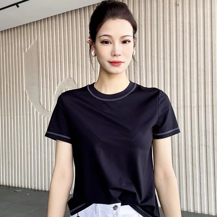 【商场同款】简约短袖T恤百搭缝线设计感纯色显瘦休闲上衣女5301025