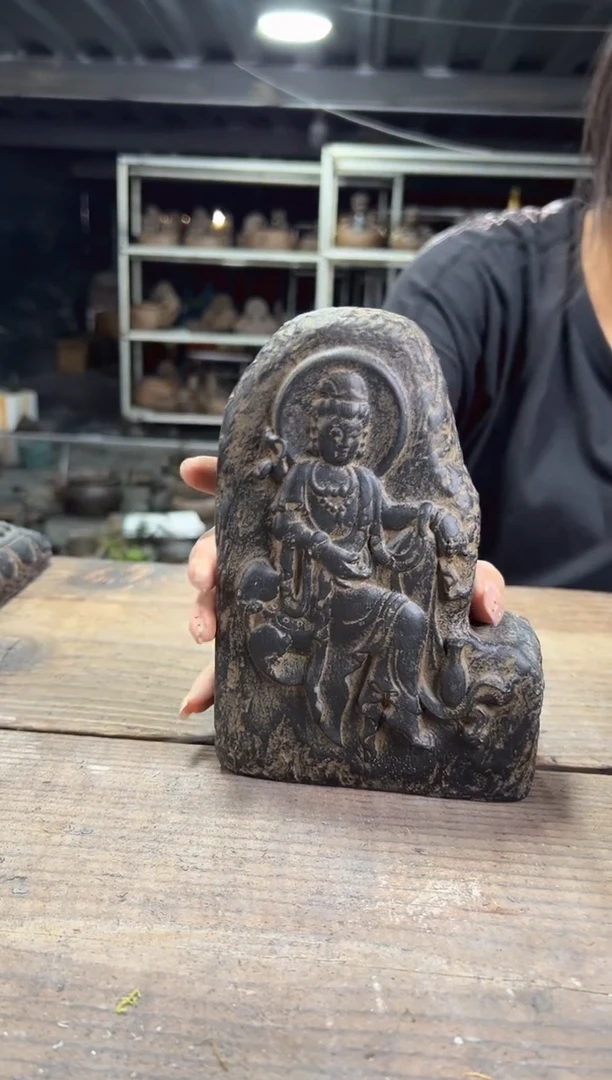 陶土【火山泥】观自在砖雕香插