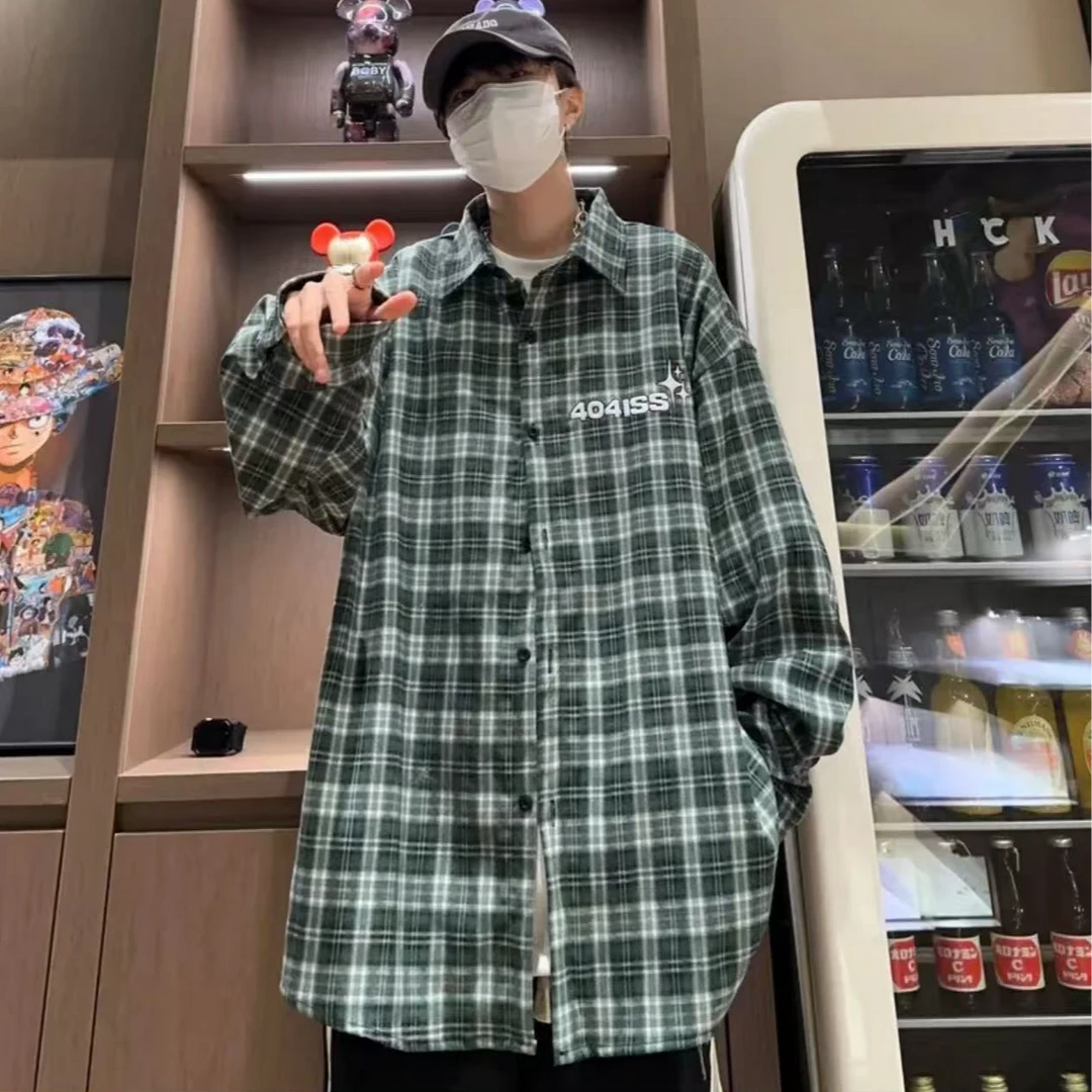 ASKISR美式复古粉色格子衬衣情侣装外套潮牌欧美街头DY92