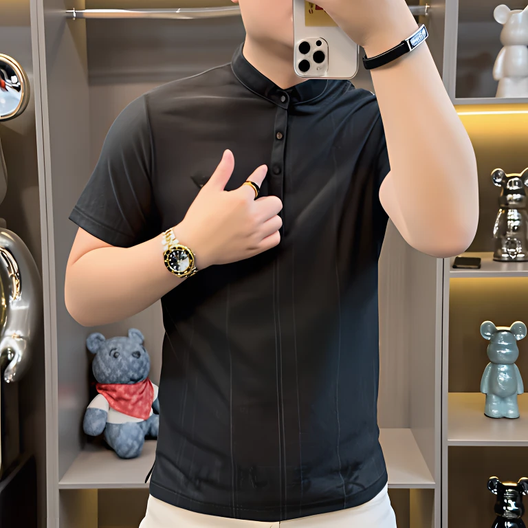 夏季商务休闲见详情男短袖Polo衫半袖韩版商务立领薄款帅气痞帅