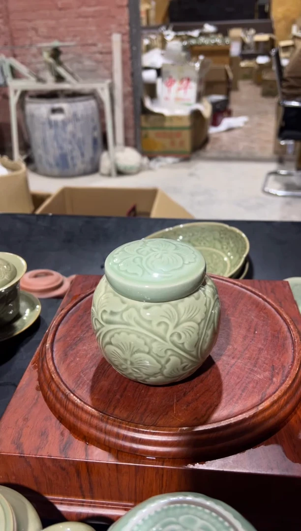 一****）微瑕耀州窑牡丹茶叶罐105
