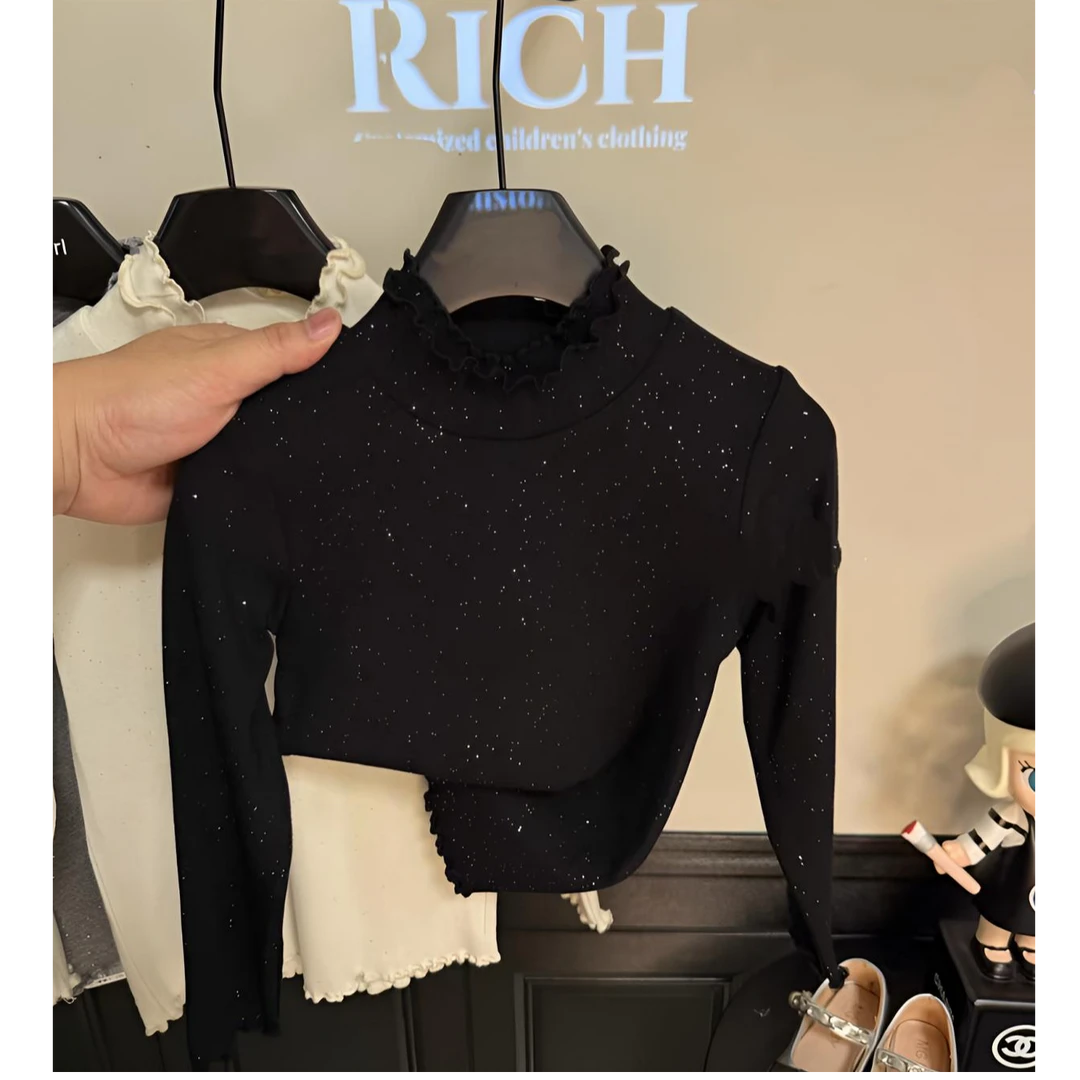 【sitong 定制】羊绒超柔软闪闪花边打底衫·女生内搭打底衫1011#