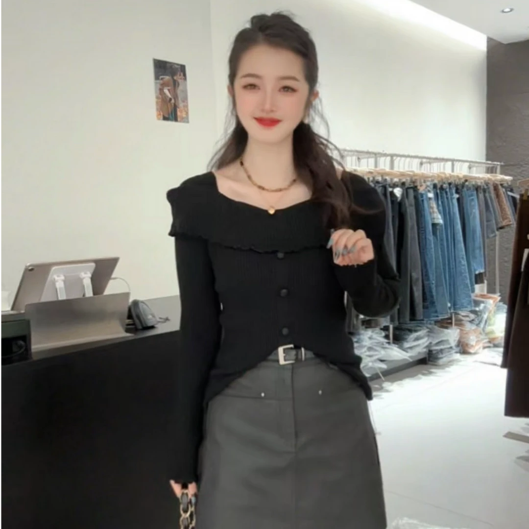 1988 STUDIO•秋 【名媛】木耳边温柔韩系小仙女针织上衣