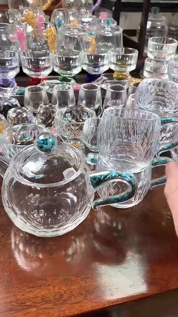 【闪购商品】水晶西施壶绿松石+弯把小茶碗绿松石2个