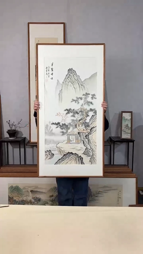 国画手绘*草庐雅士*62*122cm带框发货