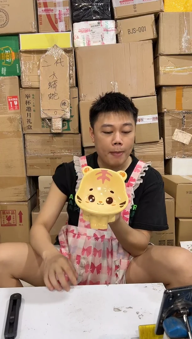 瓷片老虎猫碗 陶瓷